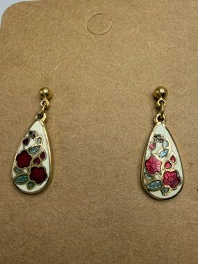 Vintage Cloisonné pierced earrings Tear drop